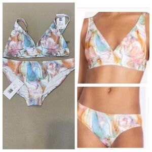 NWT! JOHNNY WAS Calme Marble Bikini Swimsuit 2 pcs Top & Bottoms